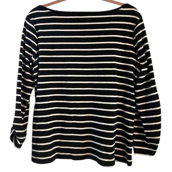 Jones New York Striped Boatneck Tee Tshirt Top XL Tab Sleeves Stretch - Picture 2 of 7